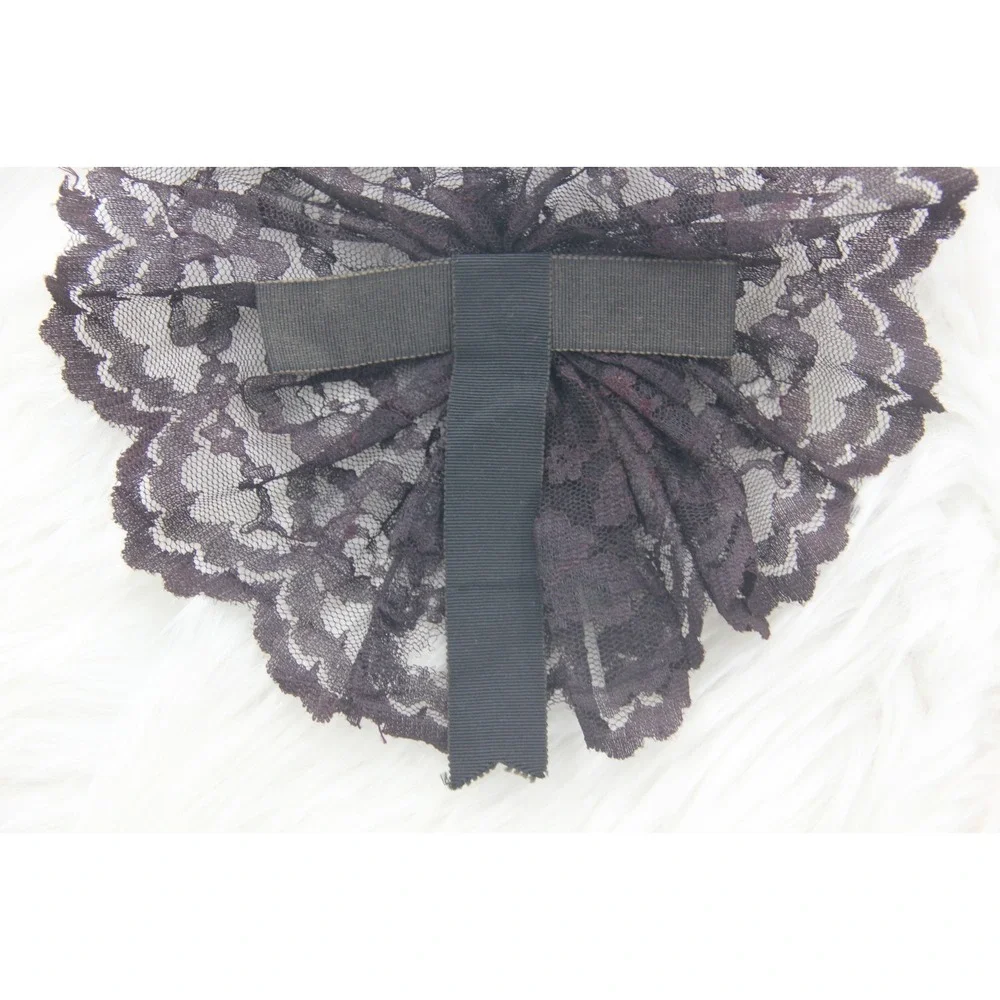 VTG BLACK ROUND LACE RIBBON BOW HAIR COMB FASCINATOR GOTH WHIMSY LOLITA COQUETTE